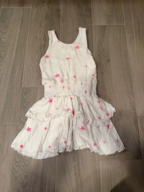 Global Love Girls White Dress With Pink Stars Size S